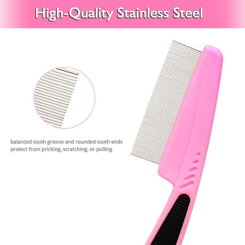 Flea Comb for Dogs and Cats - Lice Comb with Rubber Handle - Promotes Hair Growth and Removes Loose Hair, Knots, and Flakes Flea Brush for Pets - Good for Pet Owners, Vets, and Groomers (Pink) Pink - BeesActive Australia
