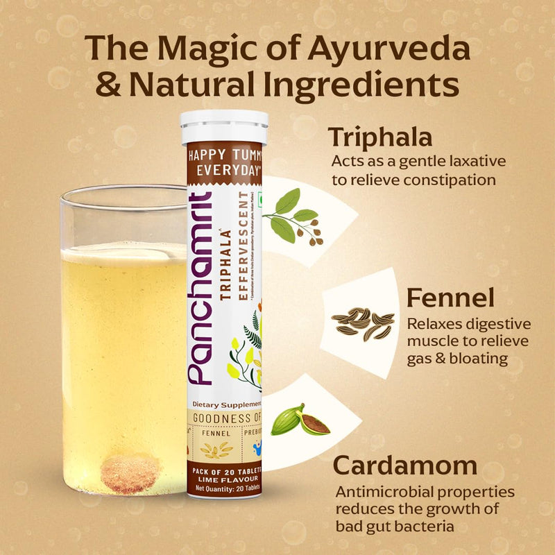 Triphala Effervescent | Relieves Constipation, Colon Cleanse, Improves Digestive Health & Manage Weight | with Ayurvedic Herbs, Triphala &Saunf along with Prebiotics|20 Tablets (Pack of 2) 40 Count (Pack of 1) - BeesActive Australia