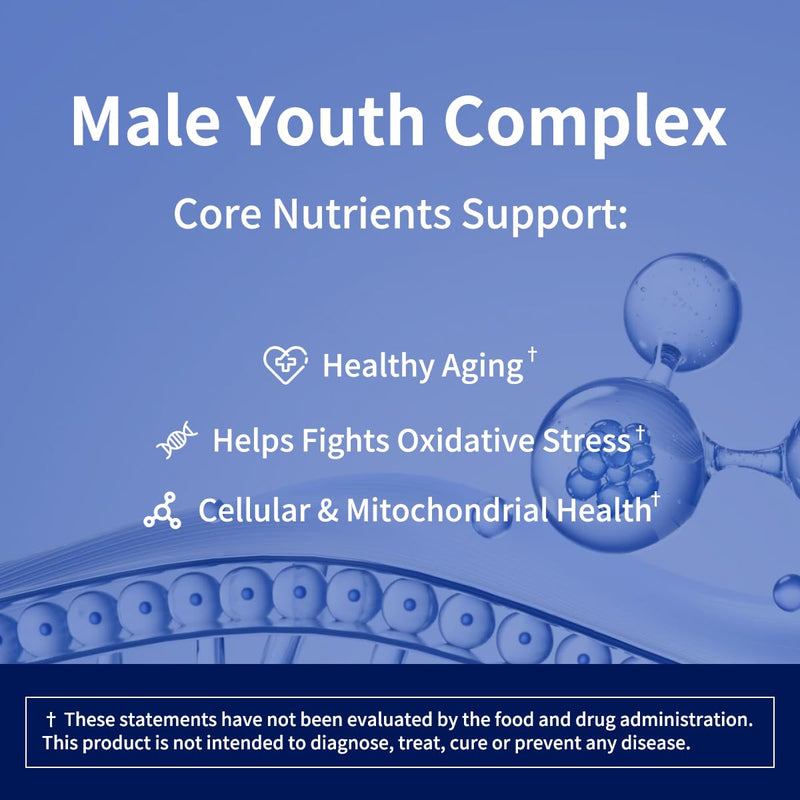 Male Youth Complex – Cellular Energy & Healthy Aging Support Supplement with NR, PQQ & Ergothioneine | 60 Capsules