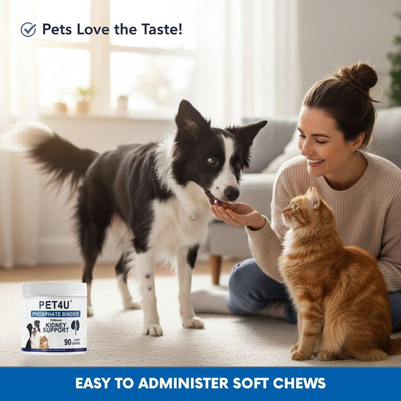 Kidney Support for Dogs & Cats - Advanced Phosphate Binder Soft Chews for Renal Health - Chitosan, Omega-3s, B Vitamins - Promotes Kidney Function & Vitality - 90 Count