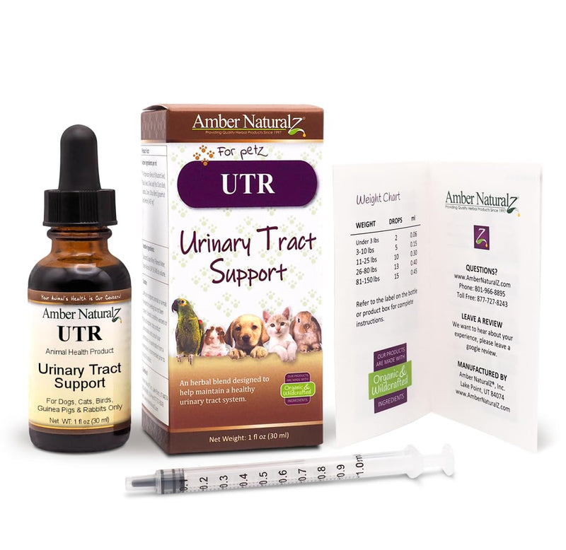 Amber NaturalZ UTR Urinary Tract Herbal Supplement for Dogs, Cats, Birds, Guinea Pigs, and Rabbits | Pet Herbal Supplement for Bladder Support | 1 Fluid Ounce Glass Bottle | Manufactured in The USA 1 Fl Oz (Pack of 1)