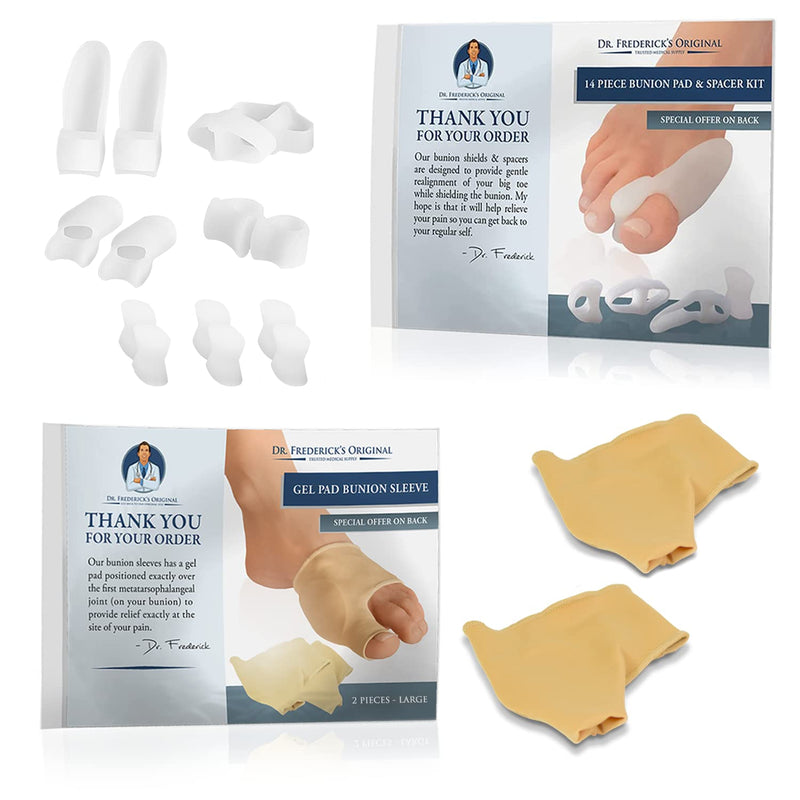Dr. Frederick's Original Super Bunion Bundle - 14 ct - Kit with Bunion Sleeves, Pads, Splints & Cushions - Pain Relief for Men & Women - Large - W7-14 | M5-13 - BeesActive Australia
