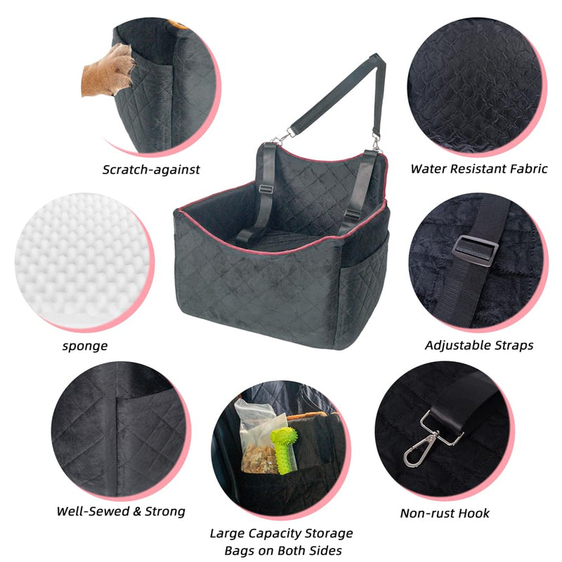 Slideep Dog Car Seat, Small Medium Dogs Cats Pets Car Travel Bed with Storage Pockets and Safety Belts, Memory Foam Puppy Dog Booster Seat with Thick Cushion for Dogs Under 35lbs- Black - BeesActive Australia