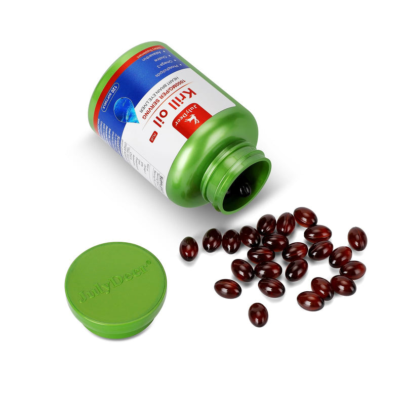 JulyDeer Krill Oil 1000 mg with Omega 3 Antarctic Krill No Fishy Aftertaste | 120 Softgels with EPA, DHA, Astaxanthin and Phospholipids Supplement for Joint, Heart, Brain and Immunity 120 Count(pack 1)