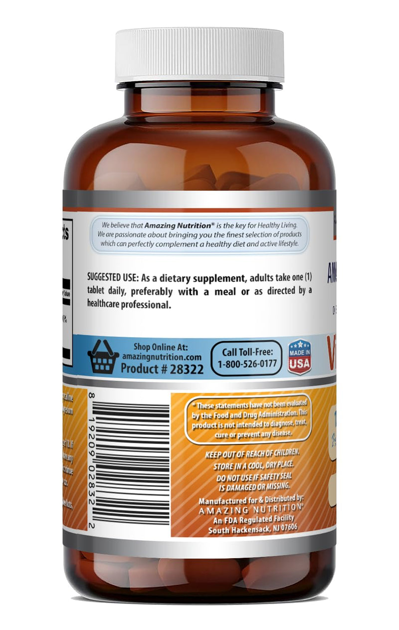 Amazing Formulas Vitamin B6 Supplement | 100 Mg per Serving | Tablets | Non-GMO | Gluten-Free | Made in USA (1 Pack, 250 Count) Unflavored 250 Count (Pack of 1)