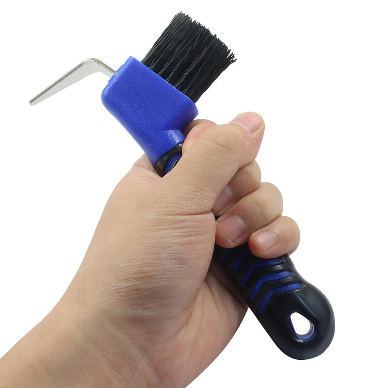 Horse Hoof Pick Brush, Soft Touch Rubber Handle Portable Hoof Pick for Horse Grooming, Cleaning (Orange+Blue) Orange+Blue