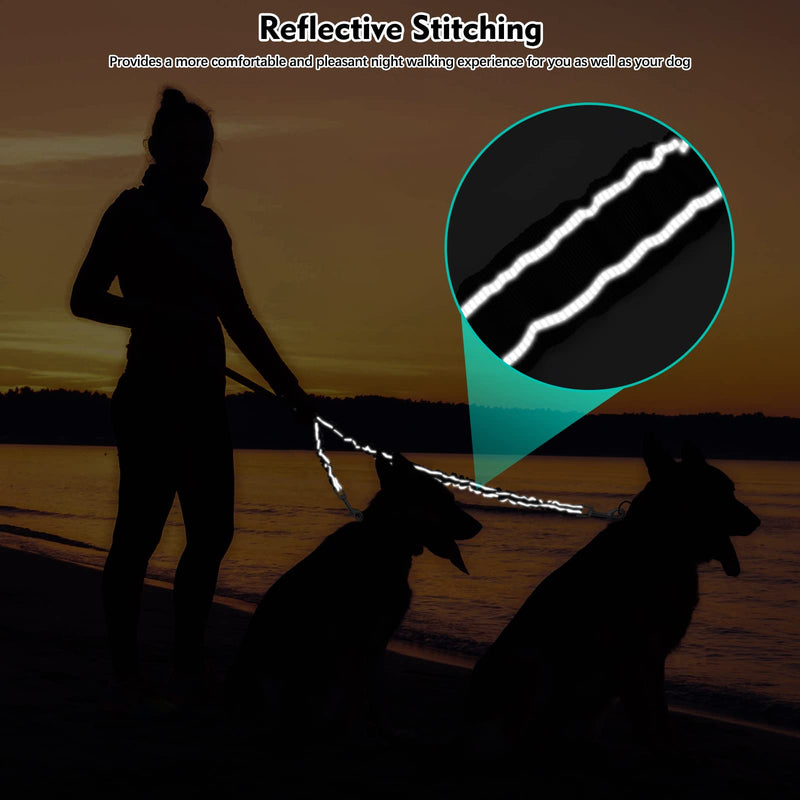 2 Dog Leash, 360° Swivel No Tangle Double Dog Walking & Training Leash, Comfortable Shock Absorbing Reflective Bungee Lead Walk 2 Dogs with Ease for 30-150lbs dogs Black - BeesActive Australia