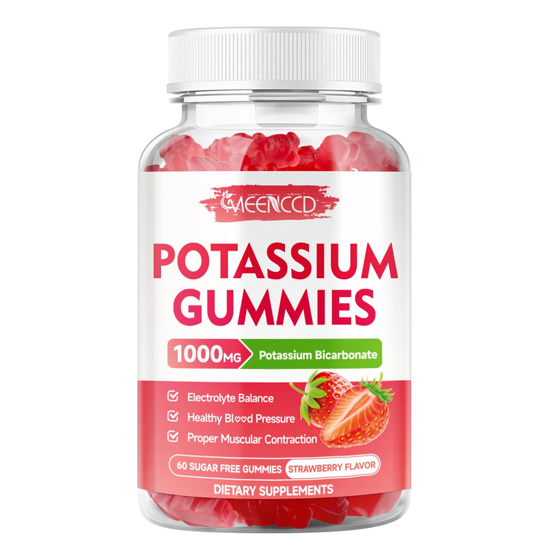 Potassium Gummies 1000mg, Potassium Bicarbonate Supplement for Adults & Kids, Potassium Supplement for Electrolyte Balance & Muscle Heath, Sugar-Free, Strawberry Flavor, 60 Count 60 Count (Pack of 1) - BeesActive Australia