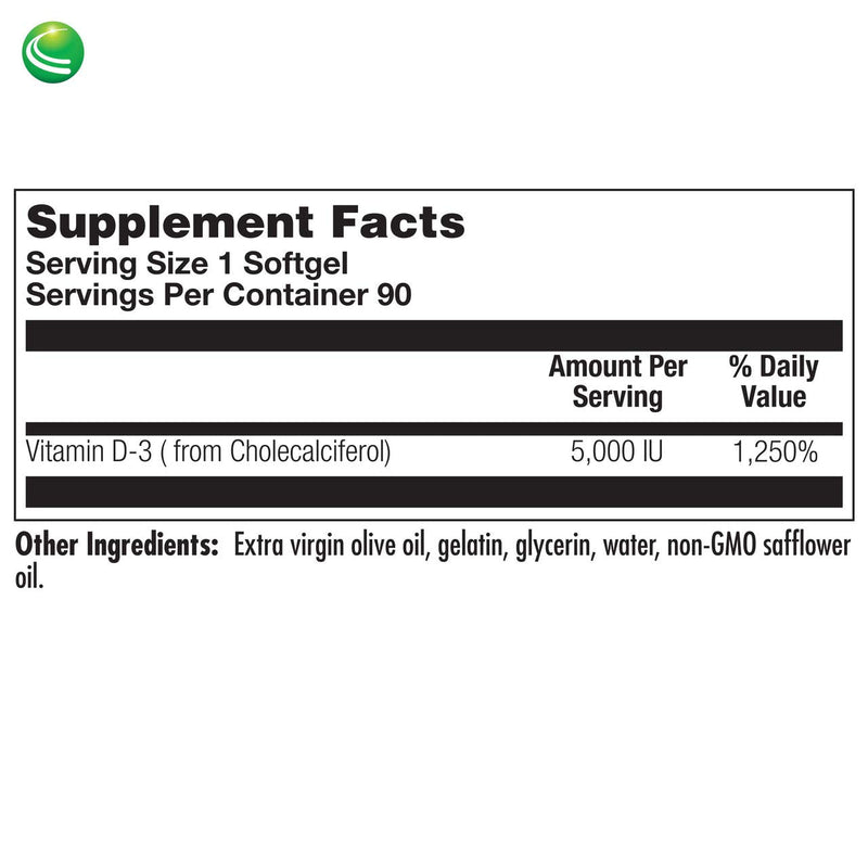 Nutra Biogenesis Vitamin D3 5000 IU, Vitamin D Supplement, 90 Softgels | Daily Nutritional Support, With Olive Oil for Absorption