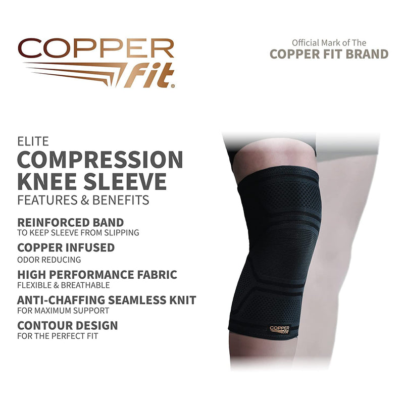 Copper Fit Elite Knee Compression Sleeve Knee Brace 2-Pack, Black (Large/X-Large, 16''-20''),2.0 Count Large/X-Large 2 Pack