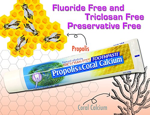 Natural Fluoride Free Propolis Toothpaste Anti-Plaque Triclosan Free No Preservative, No Artificial Sweetener, No Chemical, with Okinawa Coral Calcium 120g (4.2 oz) Made in Taiwan (3) 3