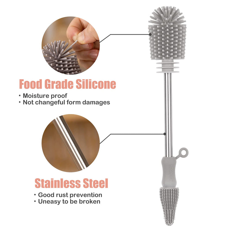 haakaa Cleaning Brush Silicone Bottle Brush Double-Ended Soft Silicone Bristles for Breast Pumps, Breast Milk Collectors, Baby Bottles, Teats, Breastmilk Storage Bags, Detachable - Grey, 1pk Gray - BeesActive Australia
