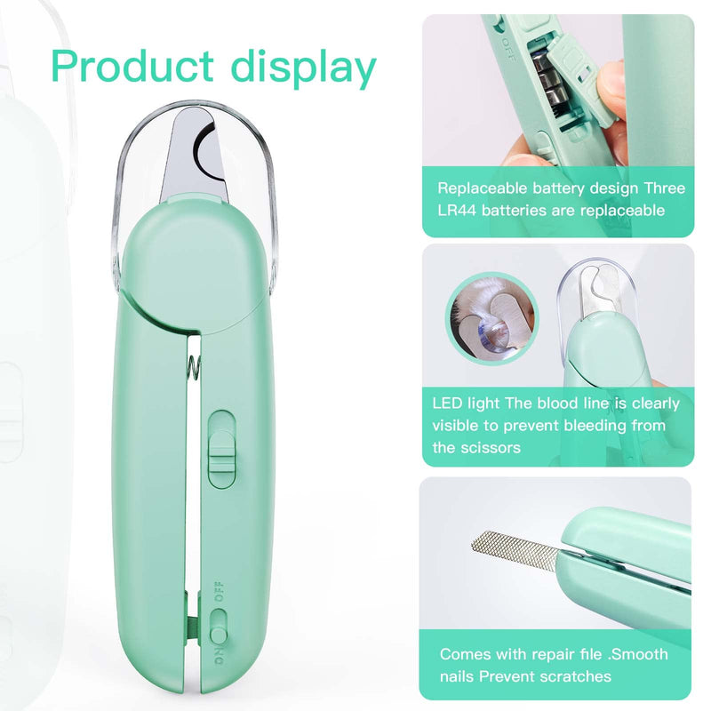 Sosayet Claw Grinder for Dogs Cats LED Light for Claw Scissors for Cats Dogs with Nail File and Splash-Proof Protective Device for Medium and Small Pets Claw Care (Green) - BeesActive Australia