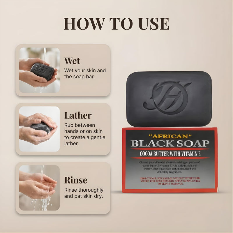 HERBOGANIC African Black with Cocoa Butter and Vitamin E Herbal Soap | Pack of 1 of 5oz soap Bar | Natural Soap Bar| Rejuvenating and Nourishing | Gentle for Men and Women African Black soap Cocoa butter Vitamin E