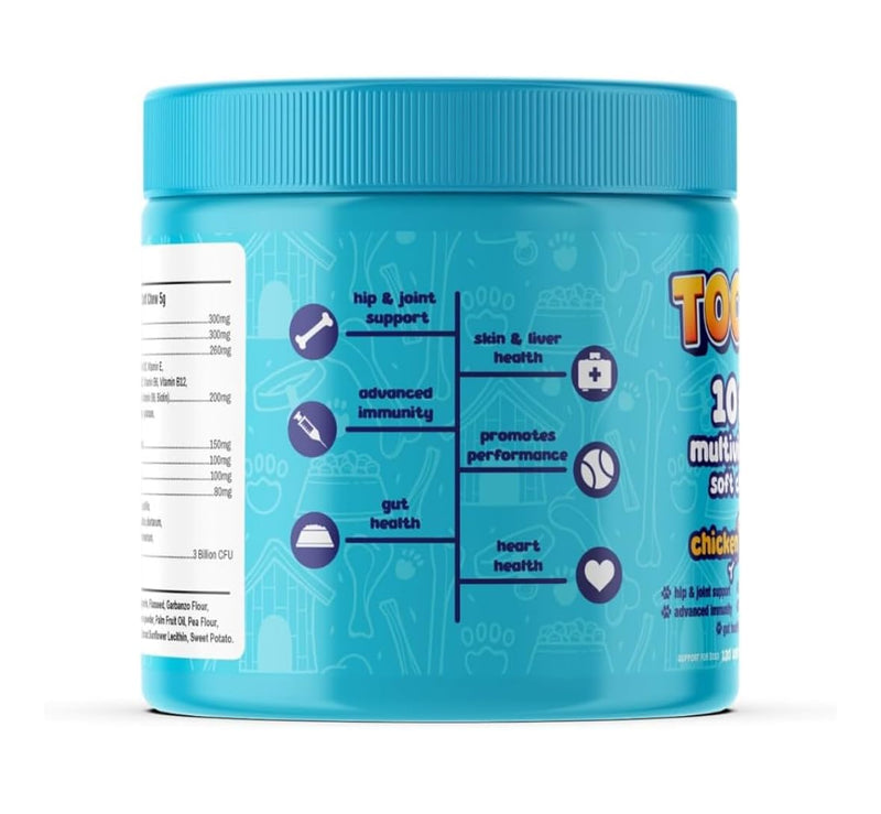 Toots 10-in-1 Multivitamin for Dogs -120ct Chicken Flavor Soft Chews for Hip and Joint, Skin and Coat, and Immune Support - Organic, Gluten-Free Dog Vitamins for All Breeds and Ages