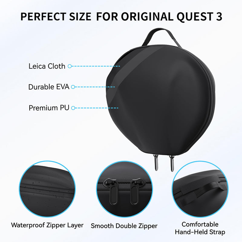 PU Hard Carrying Case Travel Case for Meta/Oculus Quest 3 / Vision Pro Accessories, Pro Storage Handheld Case Bag Compatible with Quest 3 VR Headset, Original Head Strap, Controller Grips YZL012-BK - BeesActive Australia