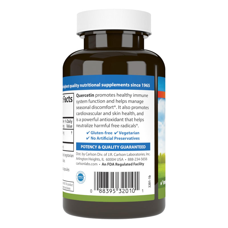 Carlson Quercetin, 500 mg, Seasonal Support, 120 Vegetarian Capsules | Skin Health; Optimal Wellness 120 Count (Pack of 1)