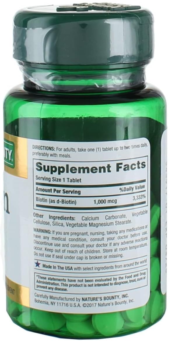 Nature's Bounty Biotin 1000 mcg Vitamin Supplement Tablets 100 ea (Pack of 2)