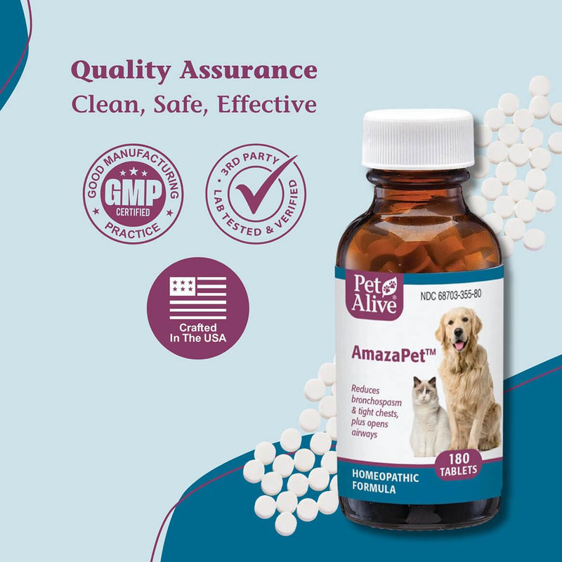 AmazaPet – Dog Cough & Respiratory Support Tablets – Supports Healthy Lung Function & Easy Breathing – Safe for Dogs & Cats – Comfort for Occasional Cough, Throat & Bronchial Wellness – 180 Tablets AmazaPet Tablets 1Pk