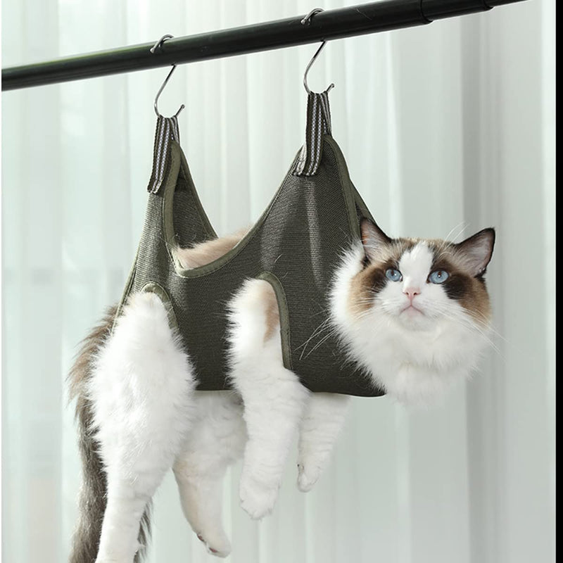 Qrity 1 piece cat grooming bag, hammock harness, dog grooming hammock set with S hooks, for grooming, dogs and cats nail trimming - S green - BeesActive Australia