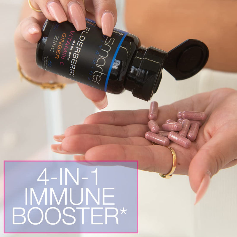 10:1 Black Elderberry Extract with Vitamin C, Zinc & Ginger, 60 Vegan Caps | Made with European black elderberries, berry-sourced vitamin C, zinc glycinate and fresh ginger; clean, plant-based formula. 1