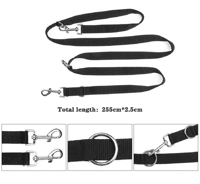 8.4FT Long Black Nylon Multifunctional Double-Ended Dog Leash Hands Free Dog Leash Adjustable Puppy Lead Rope for Medium Large Dogs - BeesActive Australia