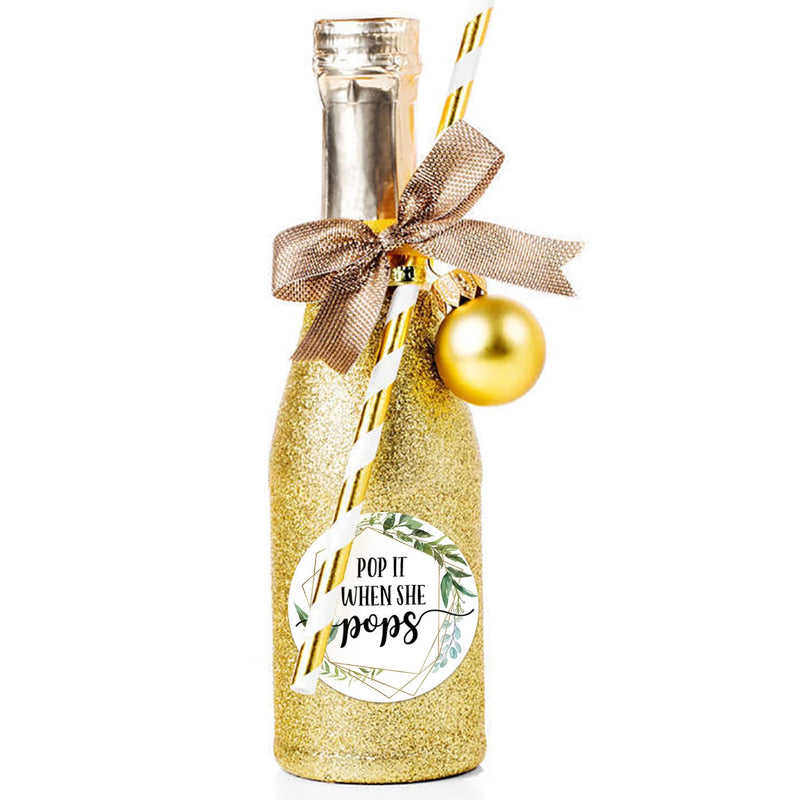 Pop It When She Pops Stickers, Mini Champagne Bottles Baby Shower Stickers, Baby Shower Favor Stickers, Pack of 50, 2 Inch Round Adhesive Stickers - BeesActive Australia