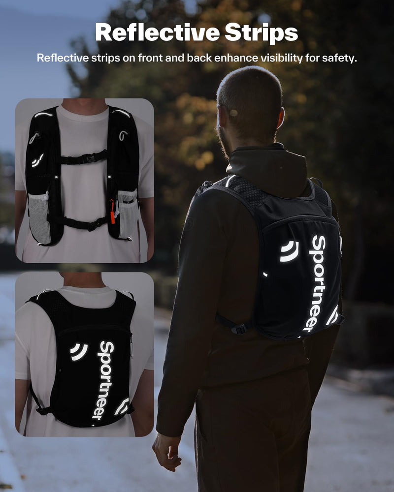 Sportneer Hydration Backpack: Running Vest with Reflective Strips -Lightweight Hydration Vest Backpack for Running Hiking Biking Cycling for Women Men Hydration Backpack with Water Bladder