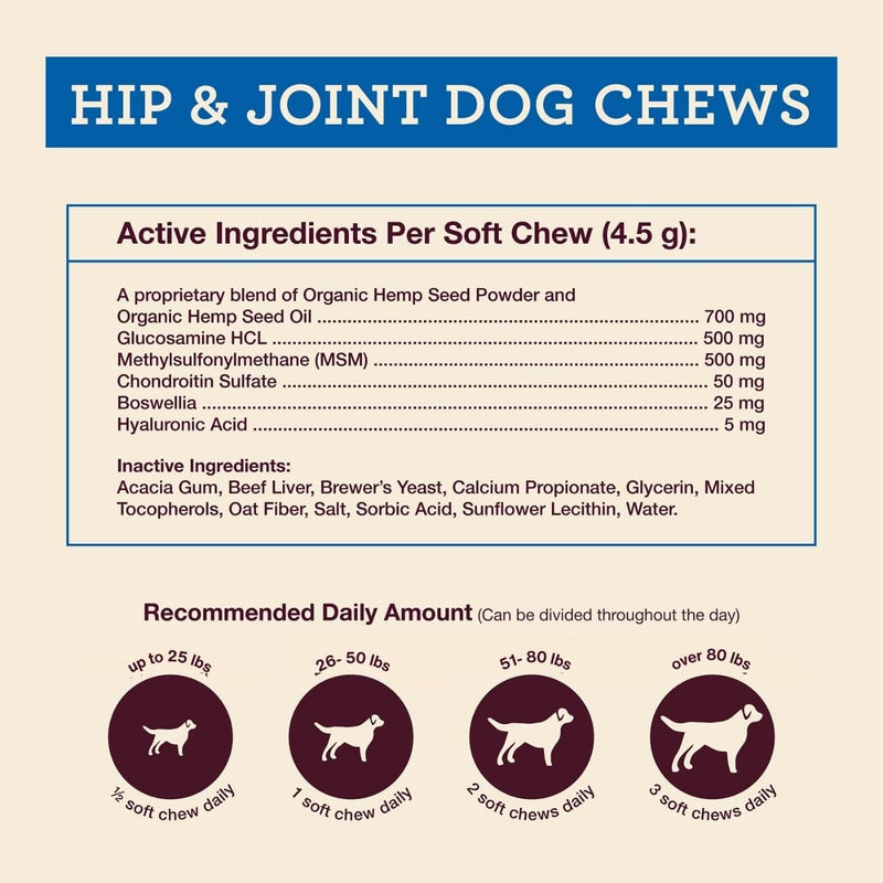 Hemp Well Hip and Joint Soft Chews – Supports Mobility and Promotes Healthy HIPS and Joints for Dogs, Organically Sourced (60 Count) 60 Count (Pack of 1) - PawsPlanet Australia