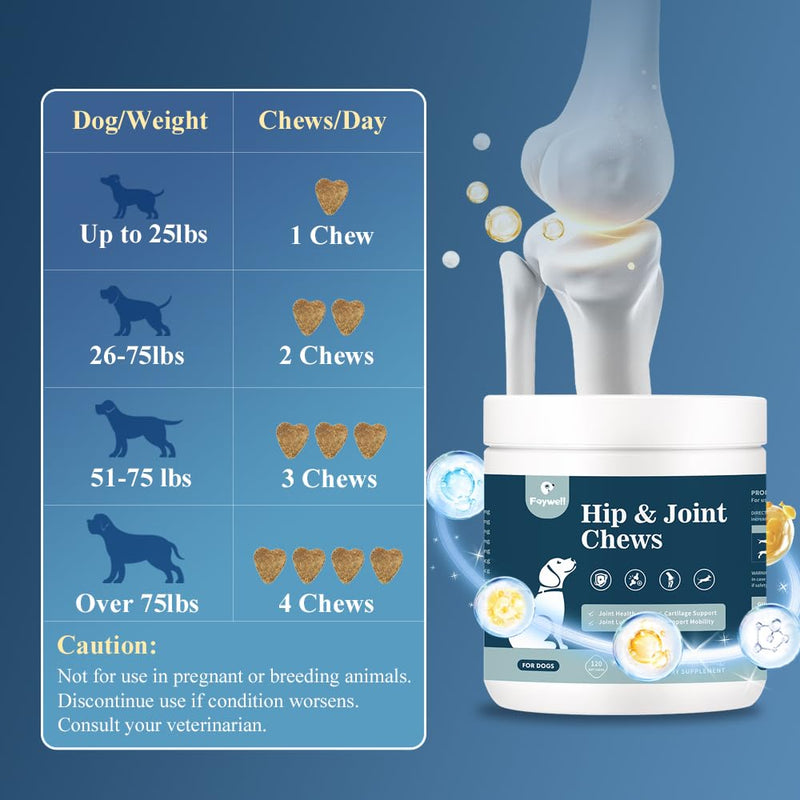 Hip & Joint Chews Supplement for Dogs, Glucosamine and Chondroitin for Joints Health and Muscle Recovery, 120ct/300g