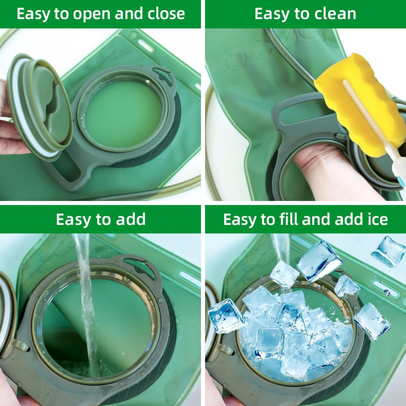Hydration Bladder, 2L Water Bladder for Hiking Backpack Leak Proof Water Reservoir Storage Bag, BPA-Free Water Pouch Hydration Pack for Camping Cycling Running, Military Green 2 Liter