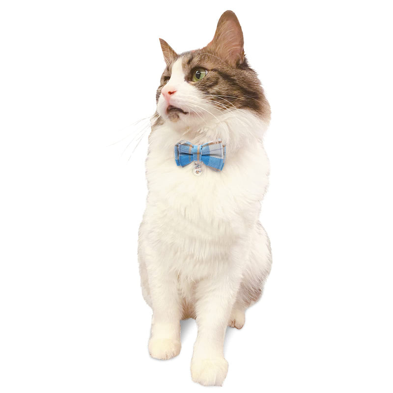 Breakaway Cat Collar with Cute Bow Tie and Bell, Cat Collars for Boy Cats and Girl Cats, Safety Kitten Collars, Stylish Plaid Patterns, 1 Pack Light Blue 7-11'' (pack of 1) 1pc Light-Blue - BeesActive Australia