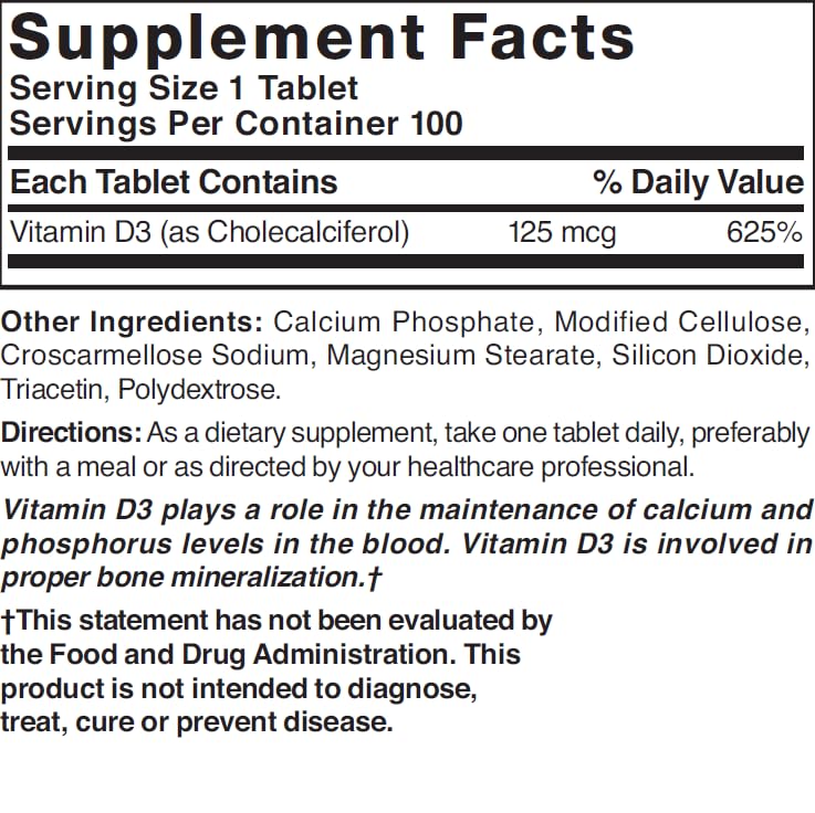 Nature's Blend Vitamin D3, 5000 IU 100 Tablets