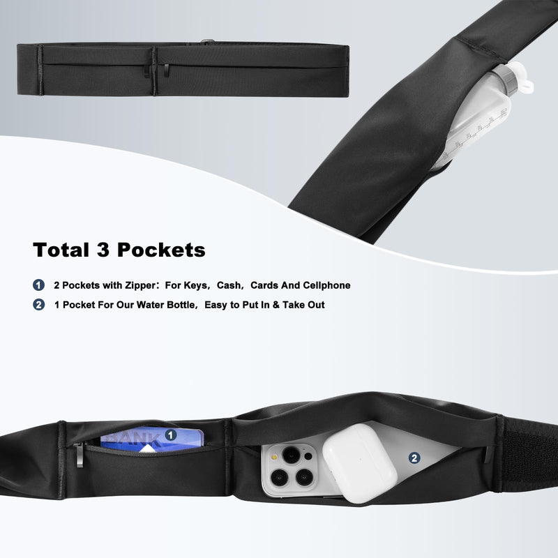 Ultimate Running Belt for Women and Men, Water Proof Running Belts Fanny Pack with Water Bottle, Slim Running Bag Belts with Phone Holder Bottle Holder Adjustable Fit for Runner (Medium) Black Medium