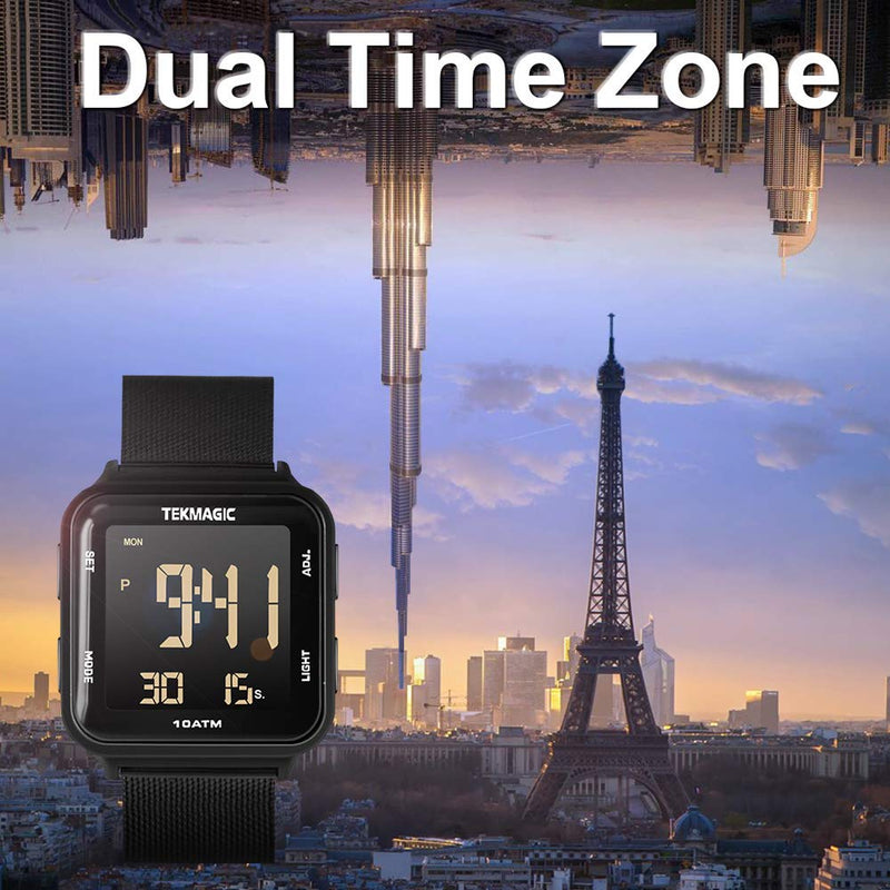 100m Waterproof Luminous Scuba Diving Watch with Stainless Steel Watch Strap, Support Stopwatch, Alarm Clock and Backlight Functions, Dual Time Display, 12/24 Hour Format