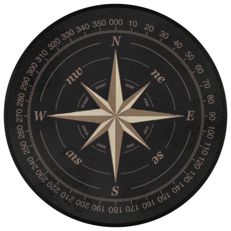 Compass Rose Round Area Rug 3Ft Artwork Black Non-Slip Circle Rugs Soft Washable Carpet Floor Mat for Bedroom Living Room Indoor Outdoor Nursery 3 ft Compass - BeesActive Australia