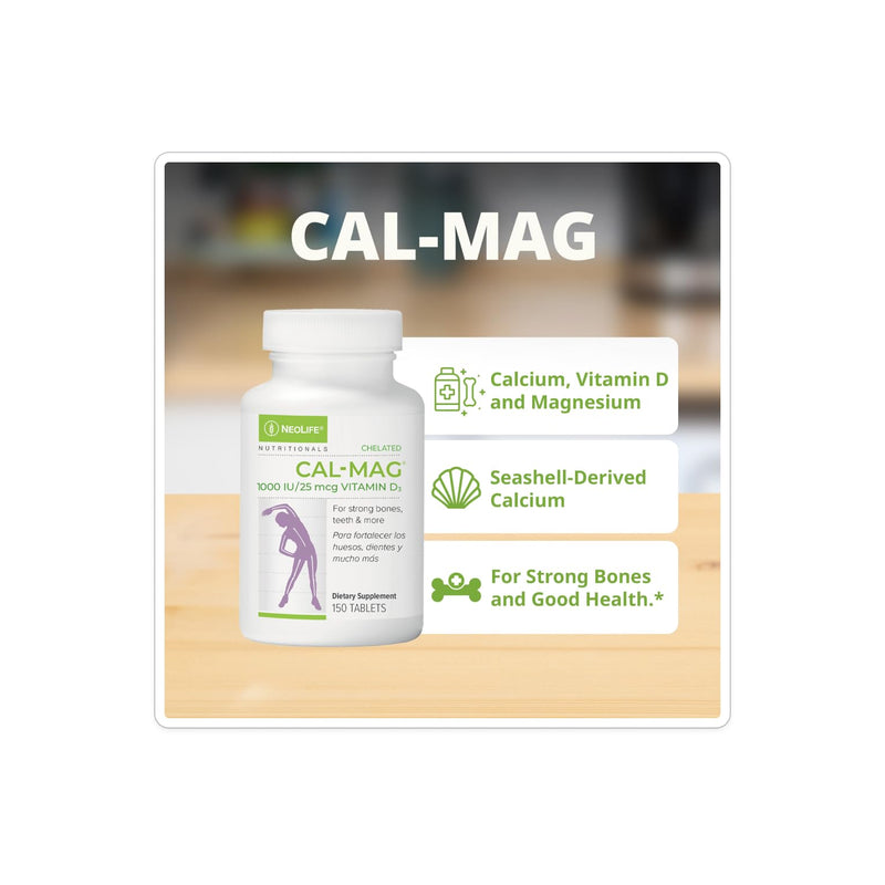 NeoLife - Chelated Cal-Mag Tablets with 1000 IU Vitamin D3 - Bone, Heart, and Muscle Function, Vitamin D, Double Amino Acid Chelation for Ideal Absorption,150 Tablet