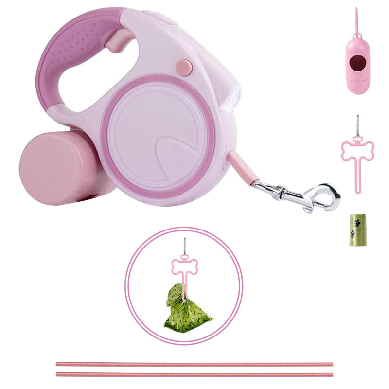 Best Dog Supplies | Pink Retractable Dog Leash with Light, Poop Bag Dispenser, Poop Bag Holder, 2 Elastic Ropes | Set of 4 - BeesActive Australia