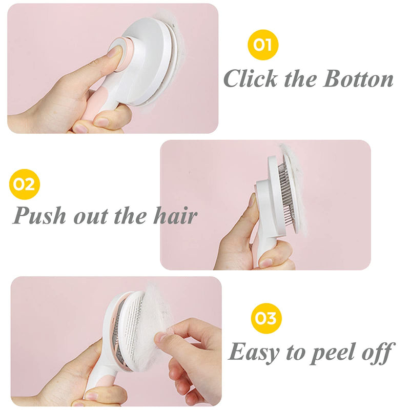 Pet Grooming Brush, Self Cleaning Slicker Brush for Dogs and Cats, Removes Undercoat Loose Hair, Mats, Tangled and Dirt, Massages, All Hair Types (Pink) Pink - BeesActive Australia