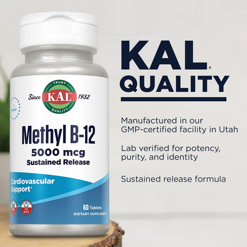 KAL Vitamin B12 Methylcobalamin 5000mcg, Healthy Energy, Metabolism, Nerve & Red Blood Cell Support,* Fast Dissolve ActivMelts, Optimal Absorption, Natural Raspberry Flavor, 90 Servings, 90 Micro Tabs | Cellular Energy, Metabolism, Heart, Nerve Support...