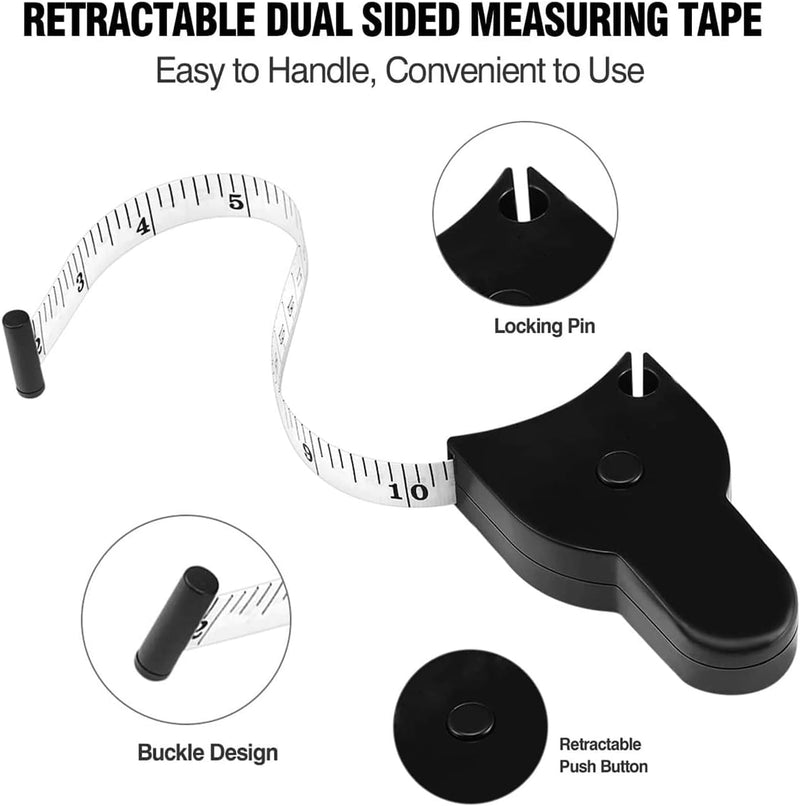 Measuring Tape for Body Measurements, Weight Loss, Fitness, Muscle Gain. Black3 - BeesActive Australia