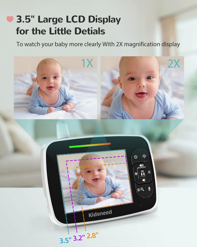 Kidsneed Baby Monitor - 3.5 Inch Video Baby Monitor with Remote Control Pan& Tilt &Zoom Camera, Two-Way Audio, Night Vision, Temperature Monitoring, Lullabies, 960ft Long Range 935A - BeesActive Australia
