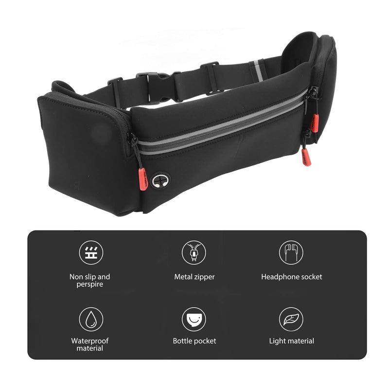 Running Belt with Water Bottle, Adjustable Elasticated Waistband Running Belt for Women, Breathable Running Hydration Belt, for Jogging Hiking Cycling (Black) Black