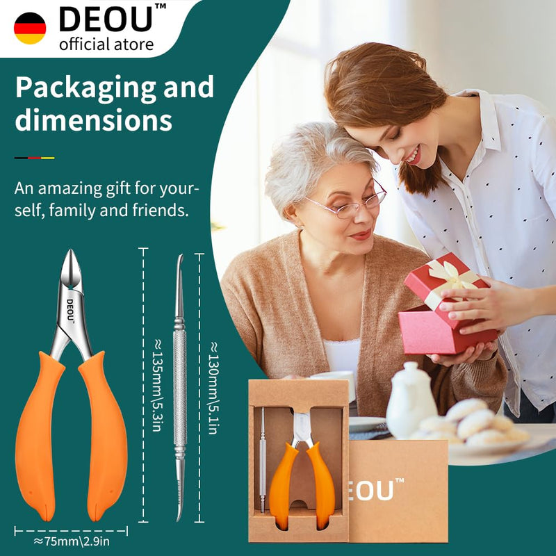 DEOU Podiatrist Toenail Clippers Ingrown Toenail Tools for Thick Nails and Inlaid Nails,Manicure and Pedicure Clippers,Heavy Duty Nail Clippers, Pedicure Tools (Orange+Nail Remover) Orange+nail Remover