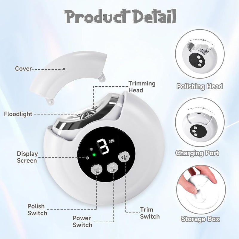 Electric Nail Clipper, 2 in 1 Baby Nail Clippers with LED Light & Storage Box, 3-Speed Automatic Nail Clipper & Trimmer, Low-Noise Electric Nail Clippers for Seniors, Baby, Adults - BeesActive Australia