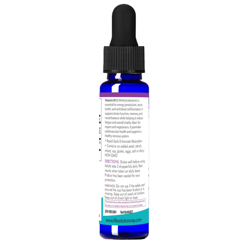 Life Solutions Liquid Vitamin B12 Methylcobalamin Drops, 2 Fl Oz | Made in USA, Supports Energy & Metabolism, High Absorption, Vitamina B12, Non-GMO, Gluten-Free