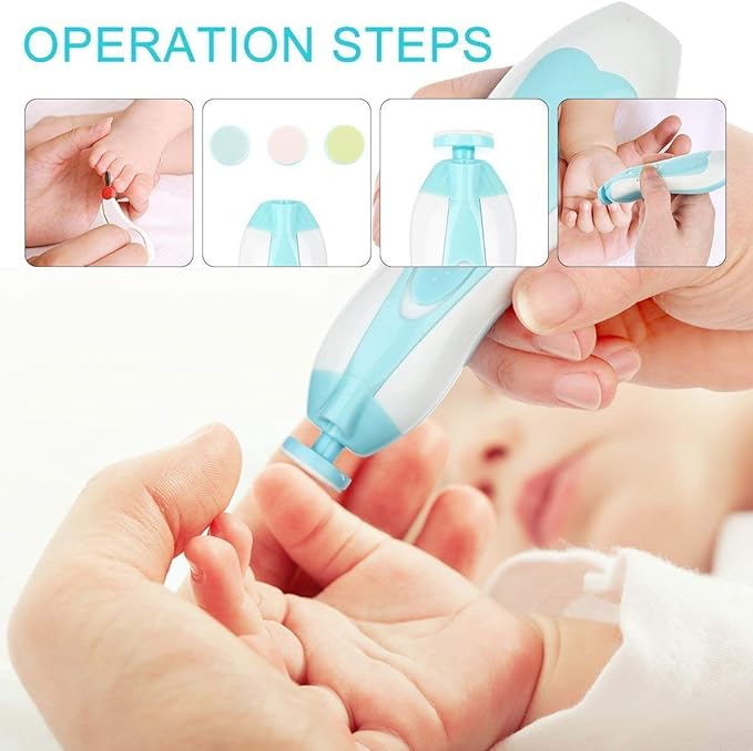 baby electric nail care baby nail file baby electric nail file electric low noise horny care cuticle care baby safe toe fingernails for newborn infants or women with LED lights, 6 grinding heads included lifetime quality assurance (blue) - BeesActive Australia