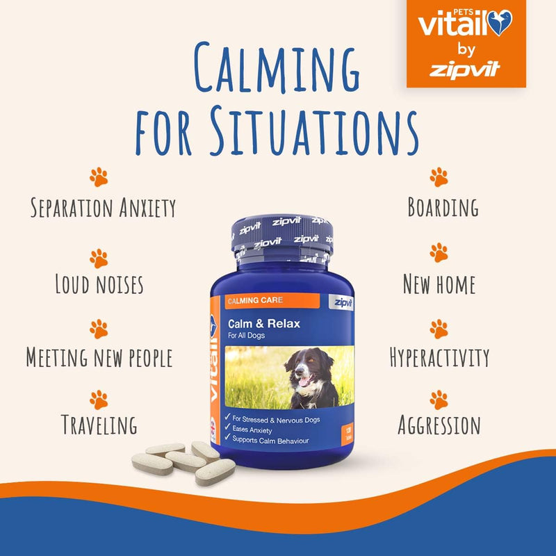 Zipvit Dog Calming Tablets, Natural Calming Support, Reduces Stress, Anxiety, Fear and Separation Anxiety, 120 Tablets, Liver Flavour