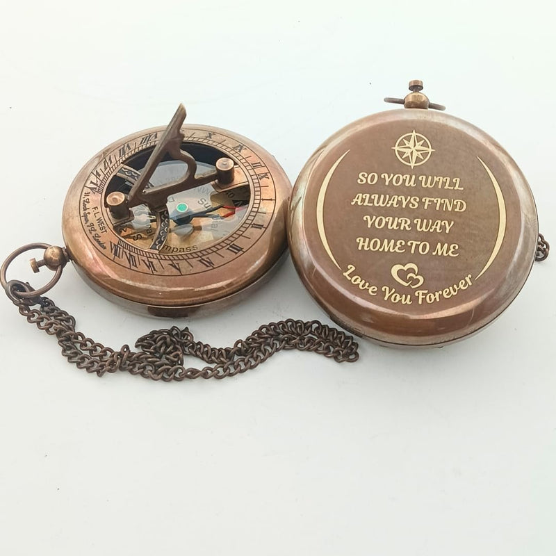 DAYOLX So You Can Always find Your Way Back to Me - Personalized Sundial Compass - Luxury Gift - Anniversary Sundial Compass - Brass Personalised Gifts for Men with Engraved Message, 3 inch - BeesActive Australia