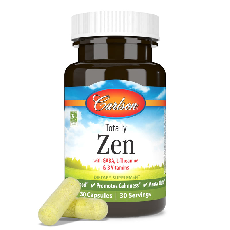 Carlson Totally Zen, GABA, L-Theanine, 30 Capsules | B Vitamins; Healthy Mood; Promotes Calmness & Mental Clarity